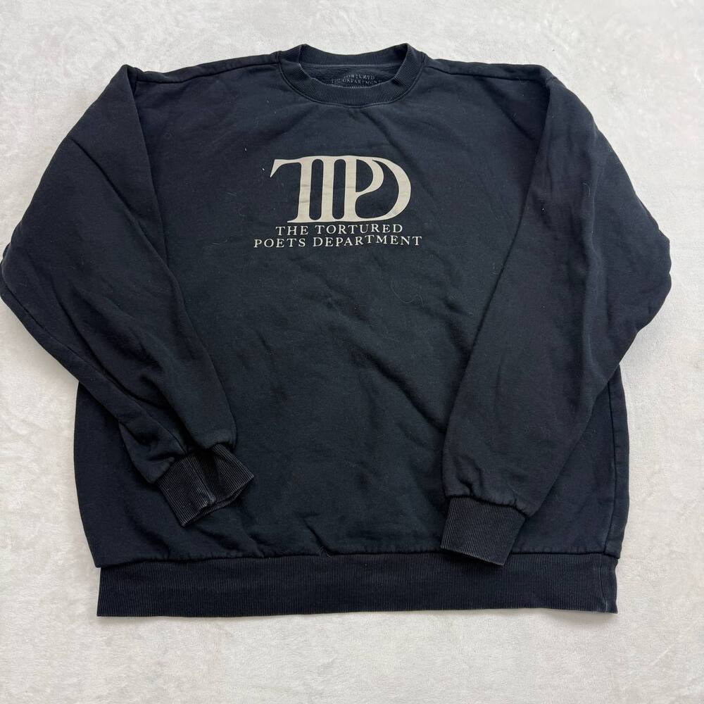 Taylor Swift The Tortured Poets Department Crewneck Sweatshirt Black Size XL